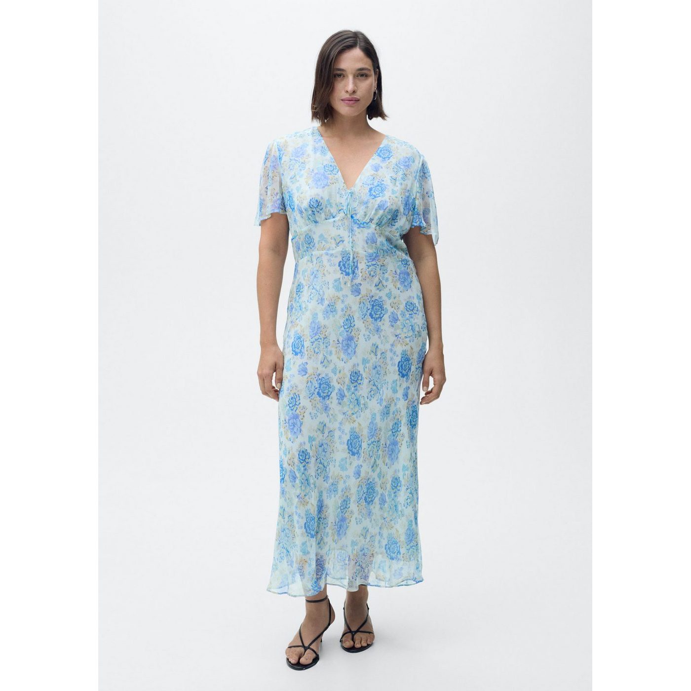 Robe Midi À Fleurs Et Manches Courtes