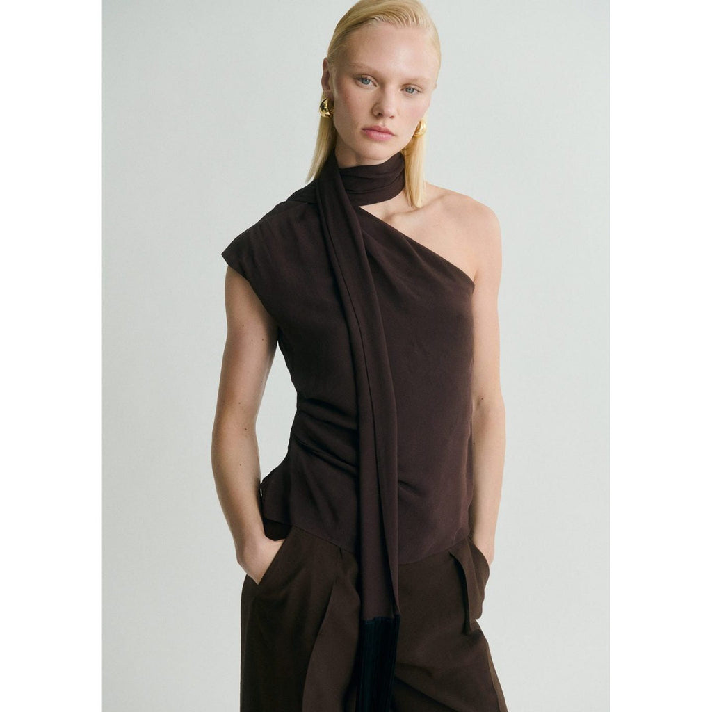 Blouse Asymétrique Avec Foulard Et Détails À Franges