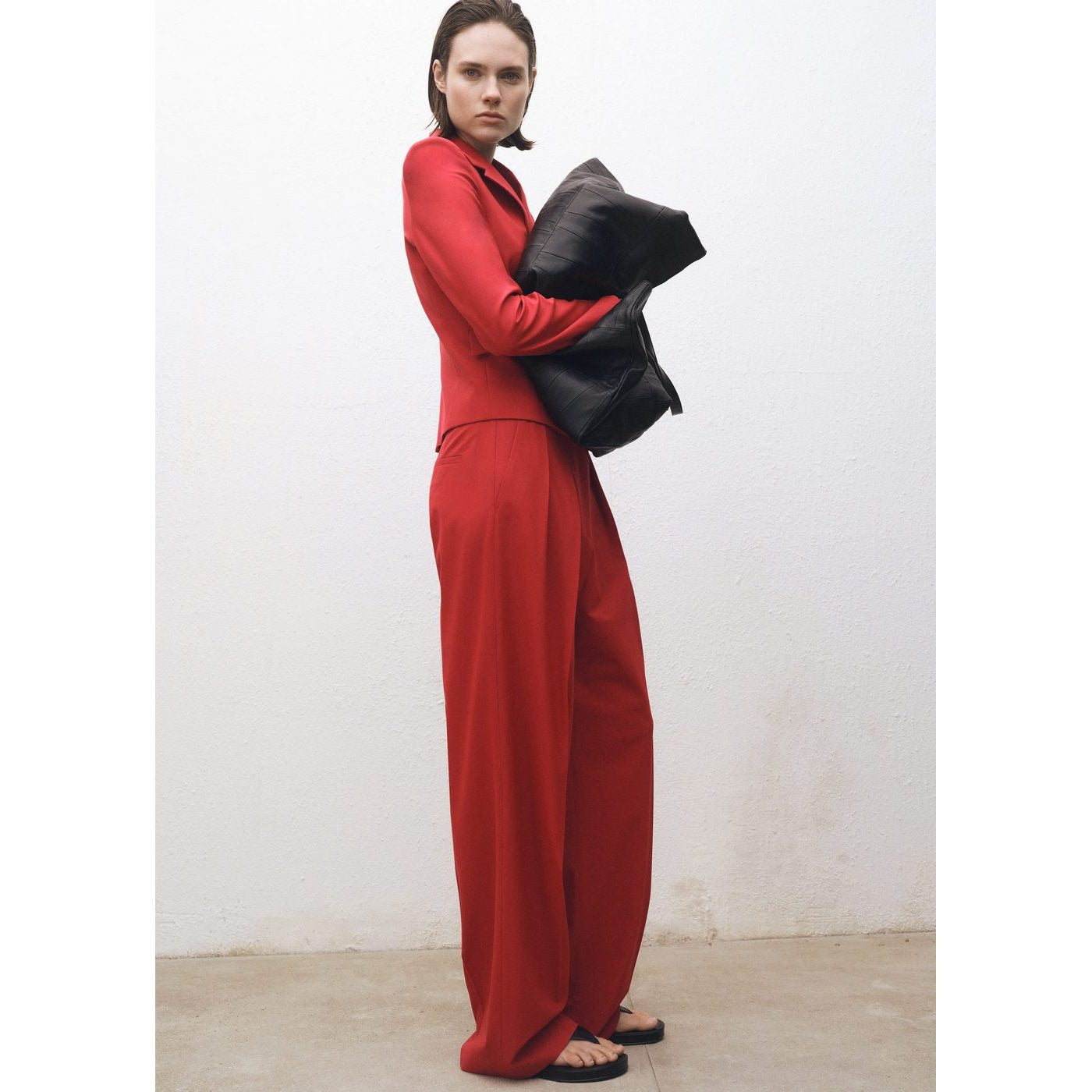 Pantalon Costume Wideleg Laine Mélangée