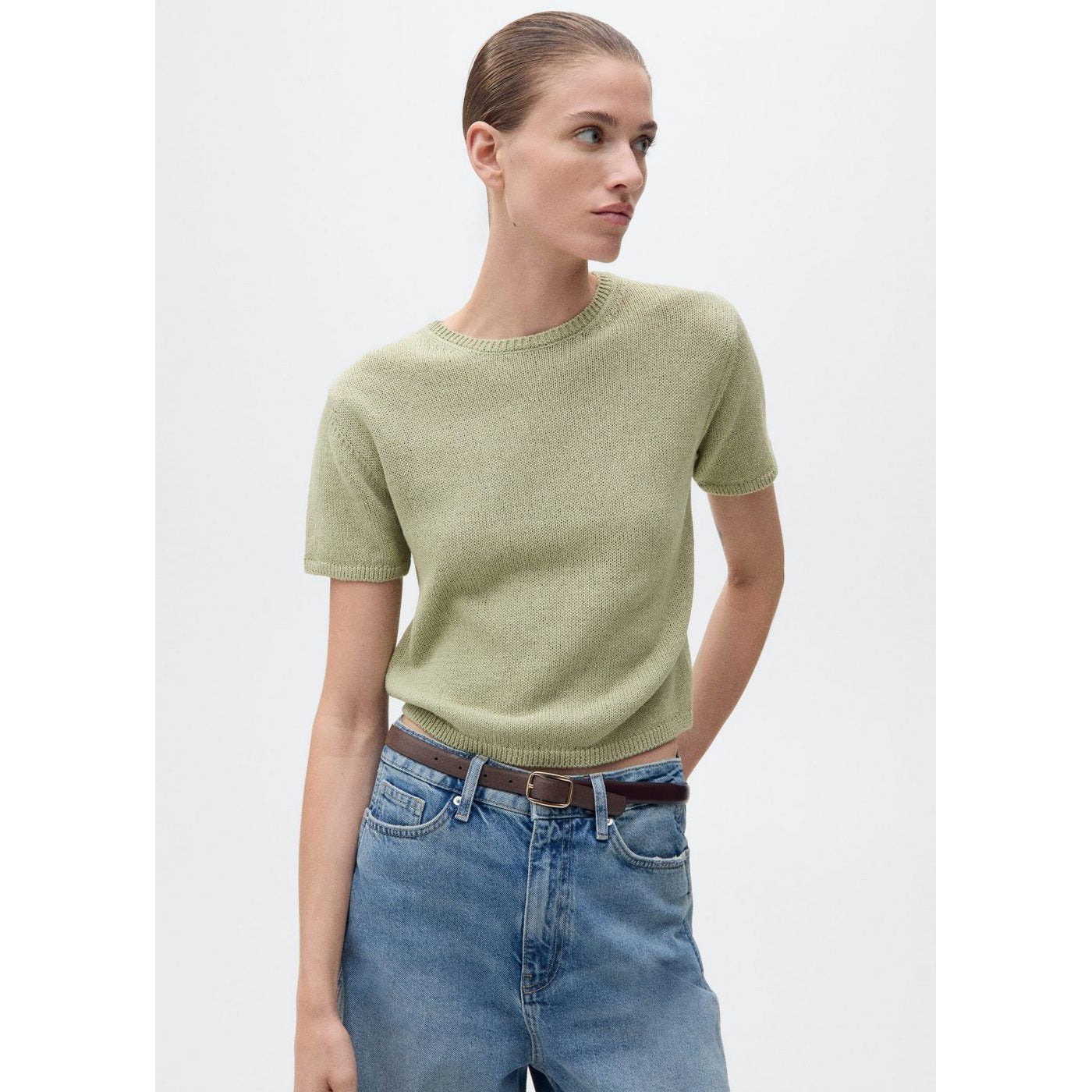 Pull En Maille De Coton Manches Courtes