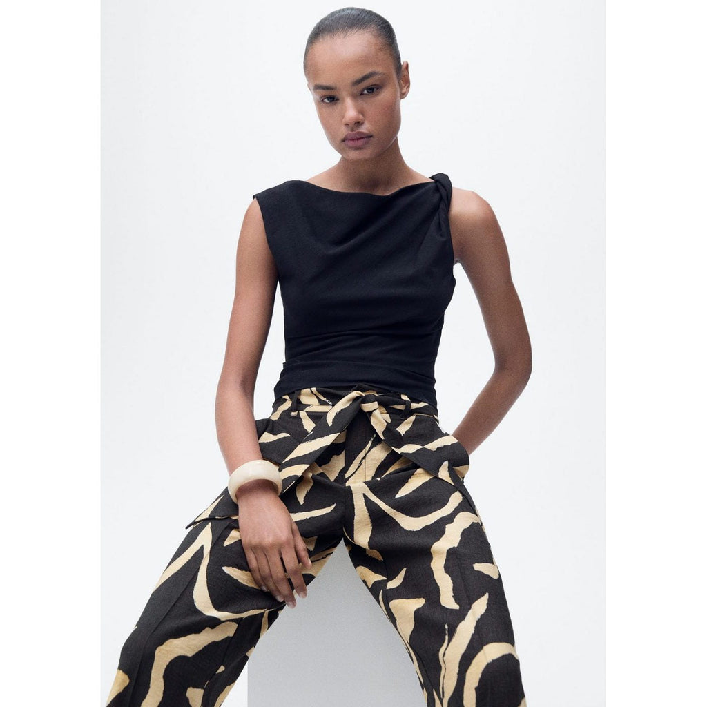 Pantalon Droit Imprimé Ceinture