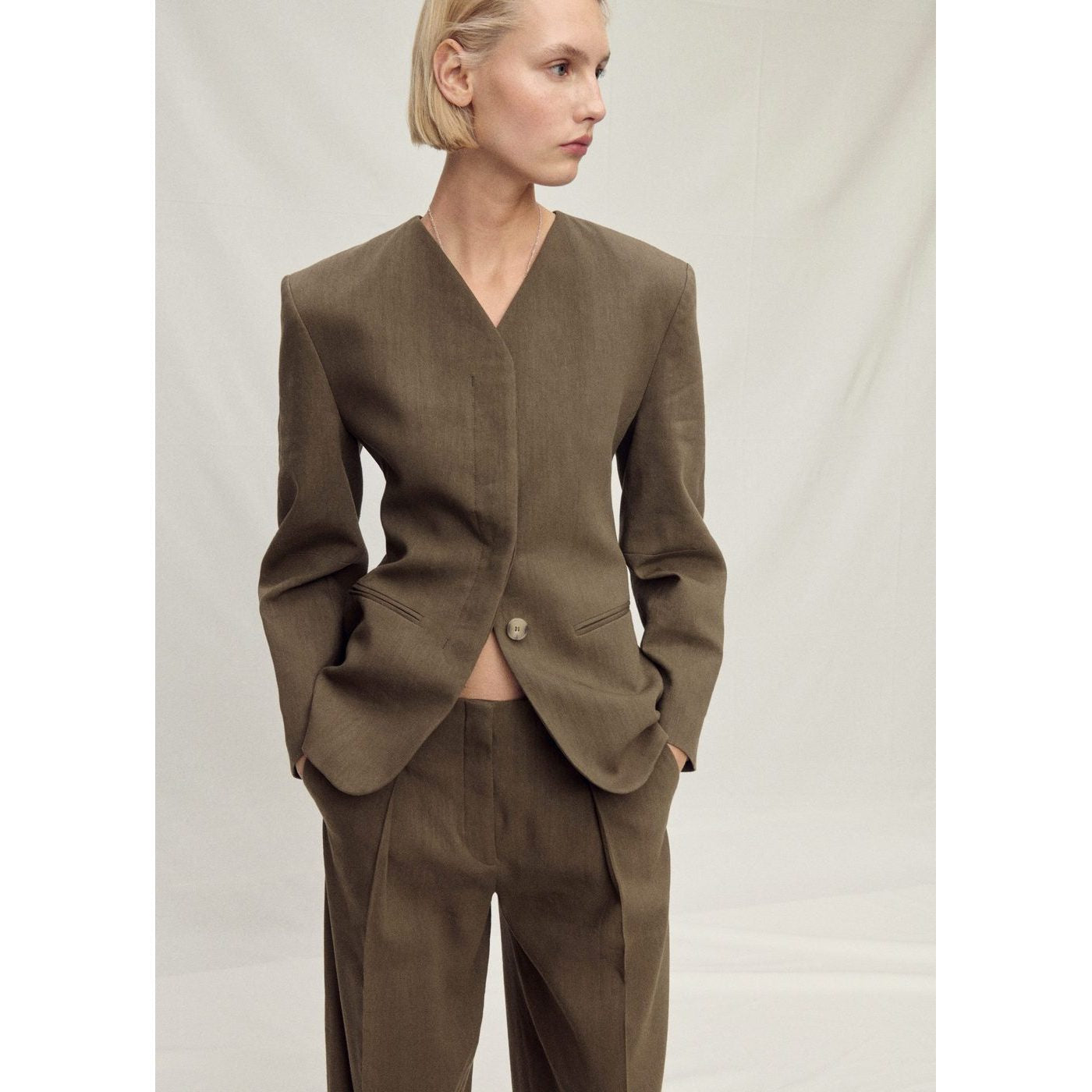 Veste Tailleur Lin Sans Manches