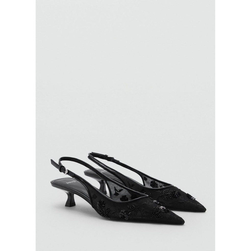 Chaussures Talon Kitten Heel En Maille Filet Paillettes Brodées