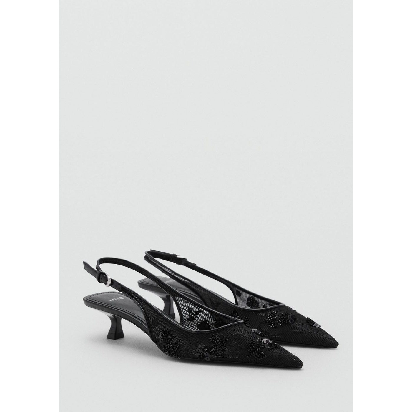 Chaussures Talon Kitten Heel En Maille Filet Paillettes Brodées