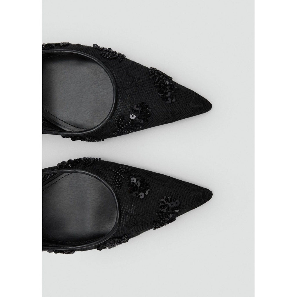 Chaussures Talon Kitten Heel En Maille Filet Paillettes Brodées