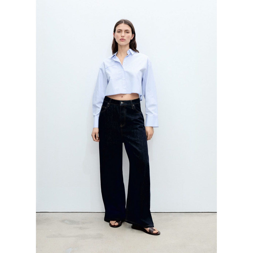 Chemise Courte Rayée Avec Détail De Coutures