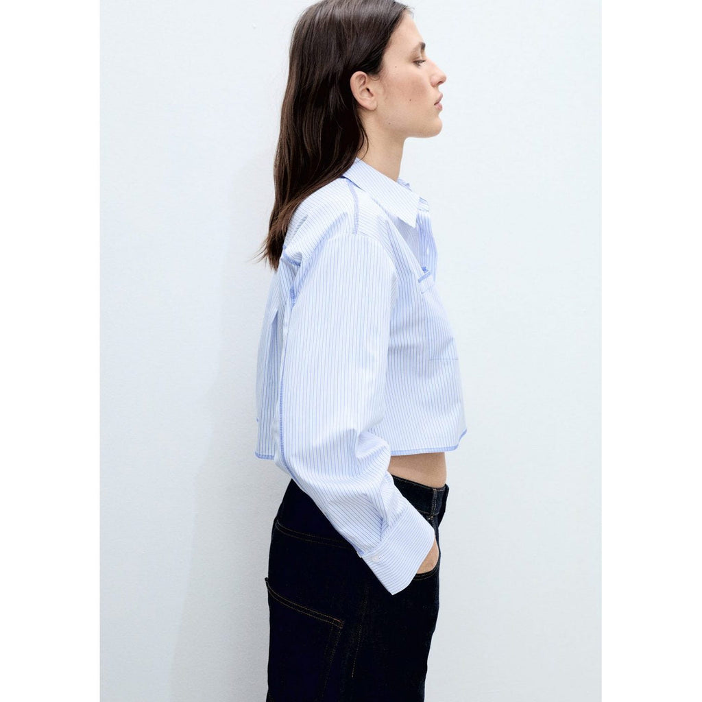Chemise Courte Rayée Avec Détail De Coutures