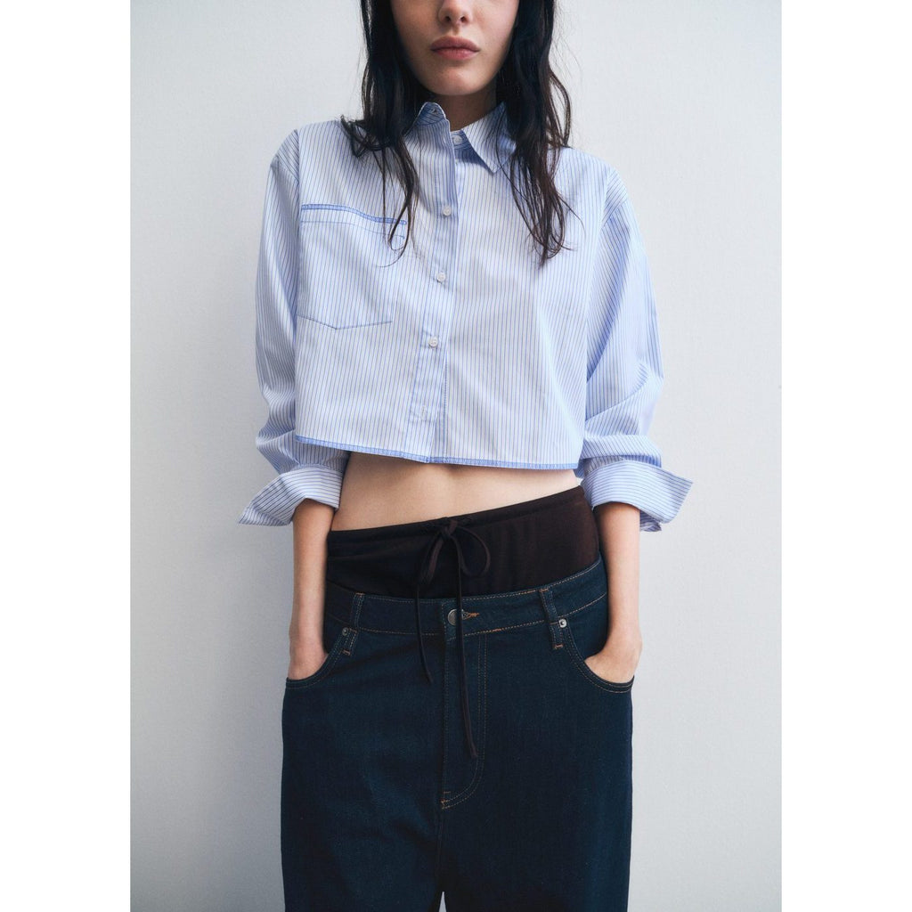Chemise Courte Rayée Avec Détail De Coutures