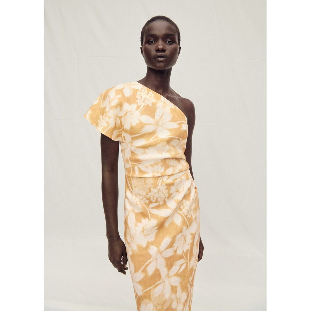 Robe Lin Asymétrique À Fleurs