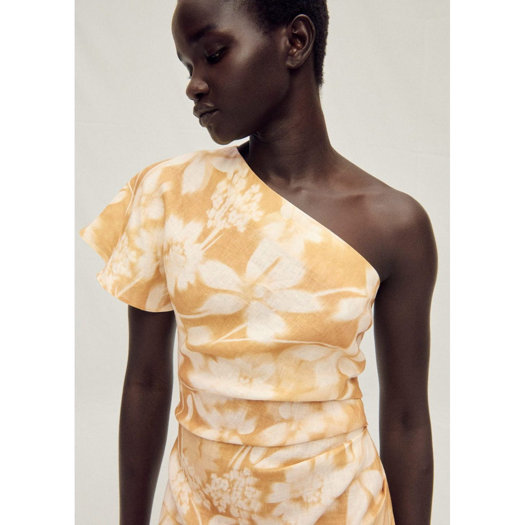 Robe Lin Asymétrique À Fleurs