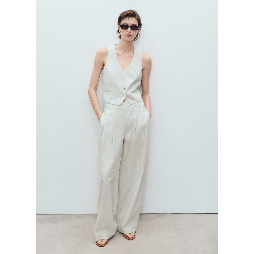 Pantalon De Costume Droit Lin Mélangé