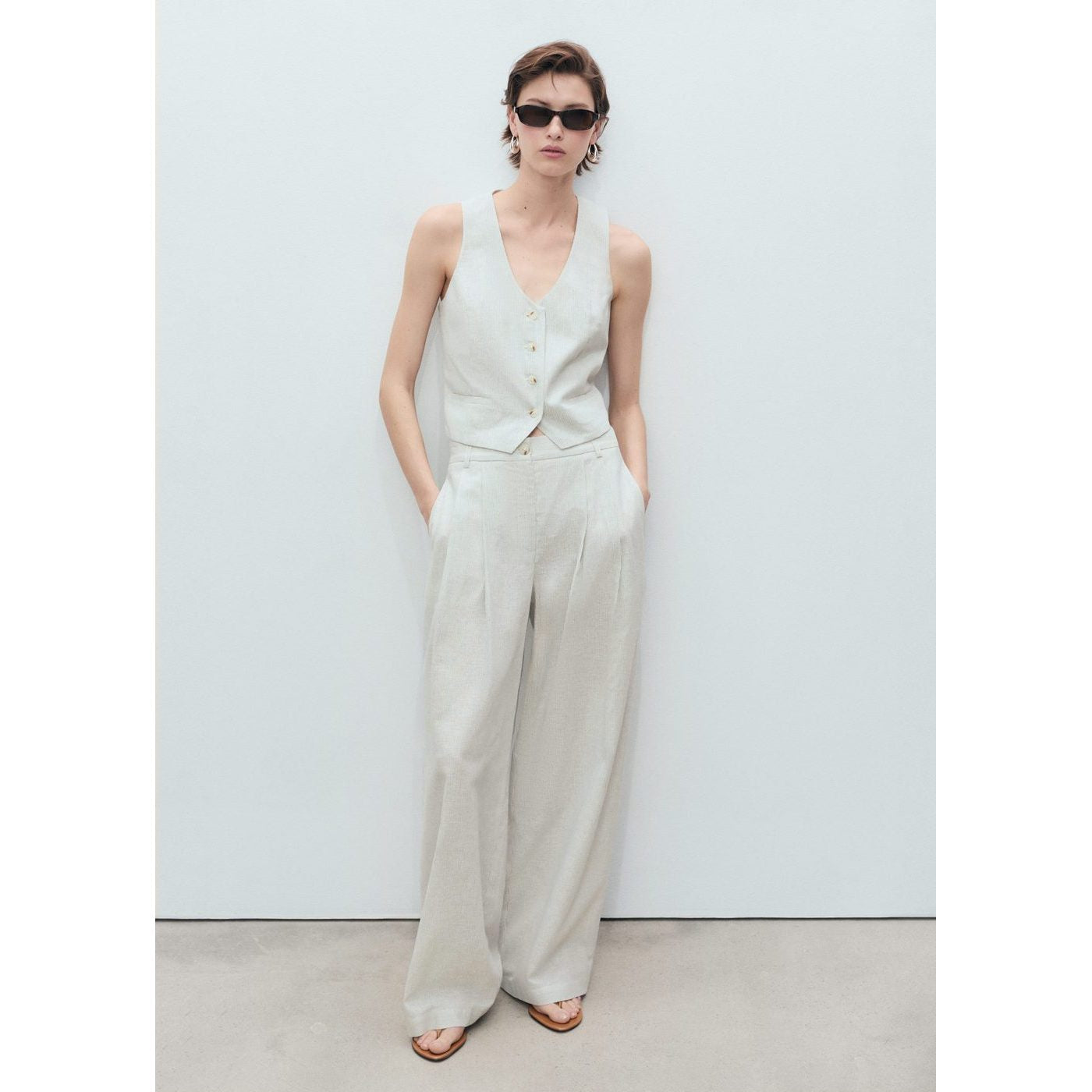 Pantalon De Costume Droit Lin Mélangé