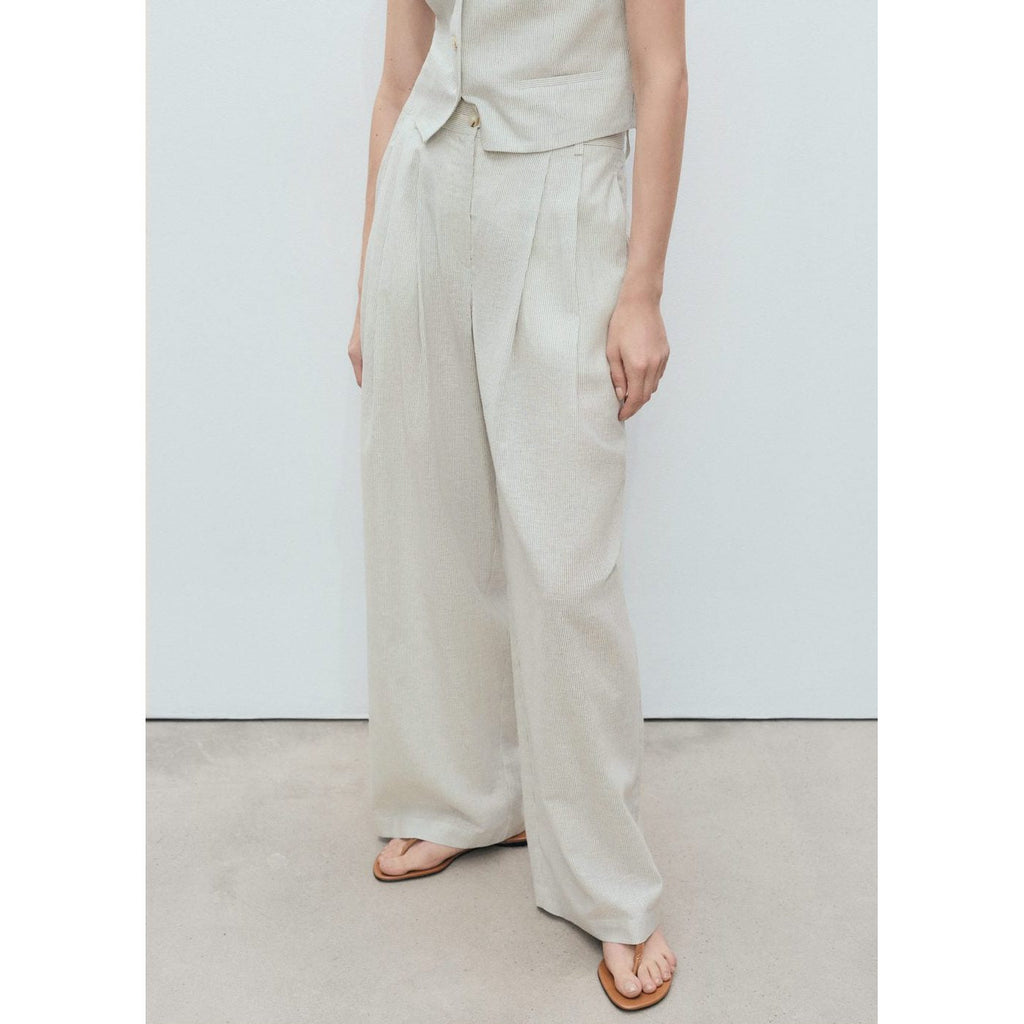 Pantalon De Costume Droit Lin Mélangé