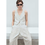 Pantalon De Costume Droit Lin Mélangé