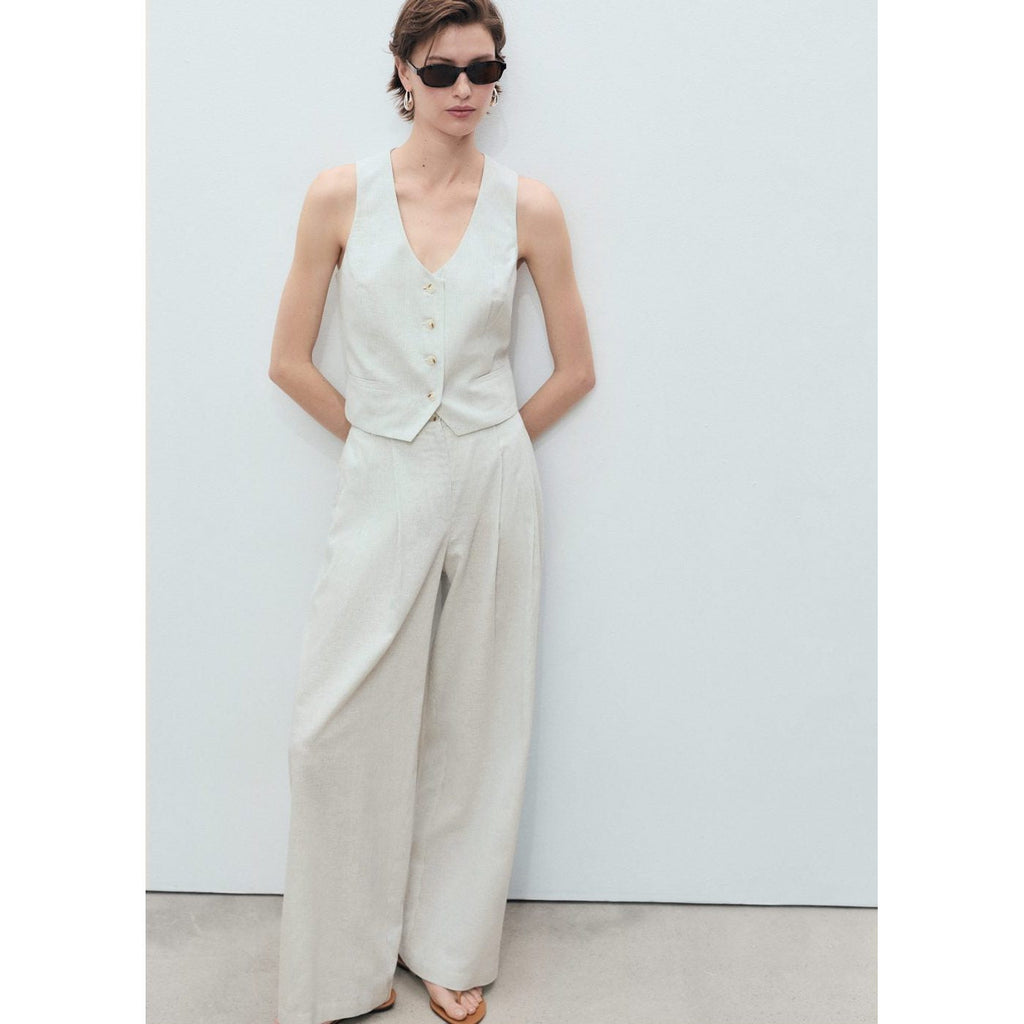 Pantalon De Costume Droit Lin Mélangé