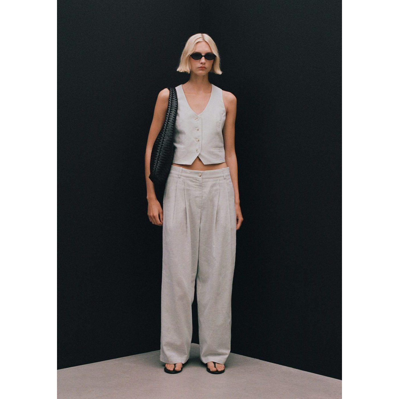 Pantalon De Costume Droit Lin Mélangé