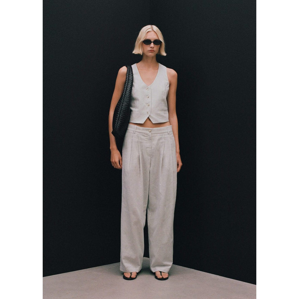 Pantalon De Costume Droit Lin Mélangé