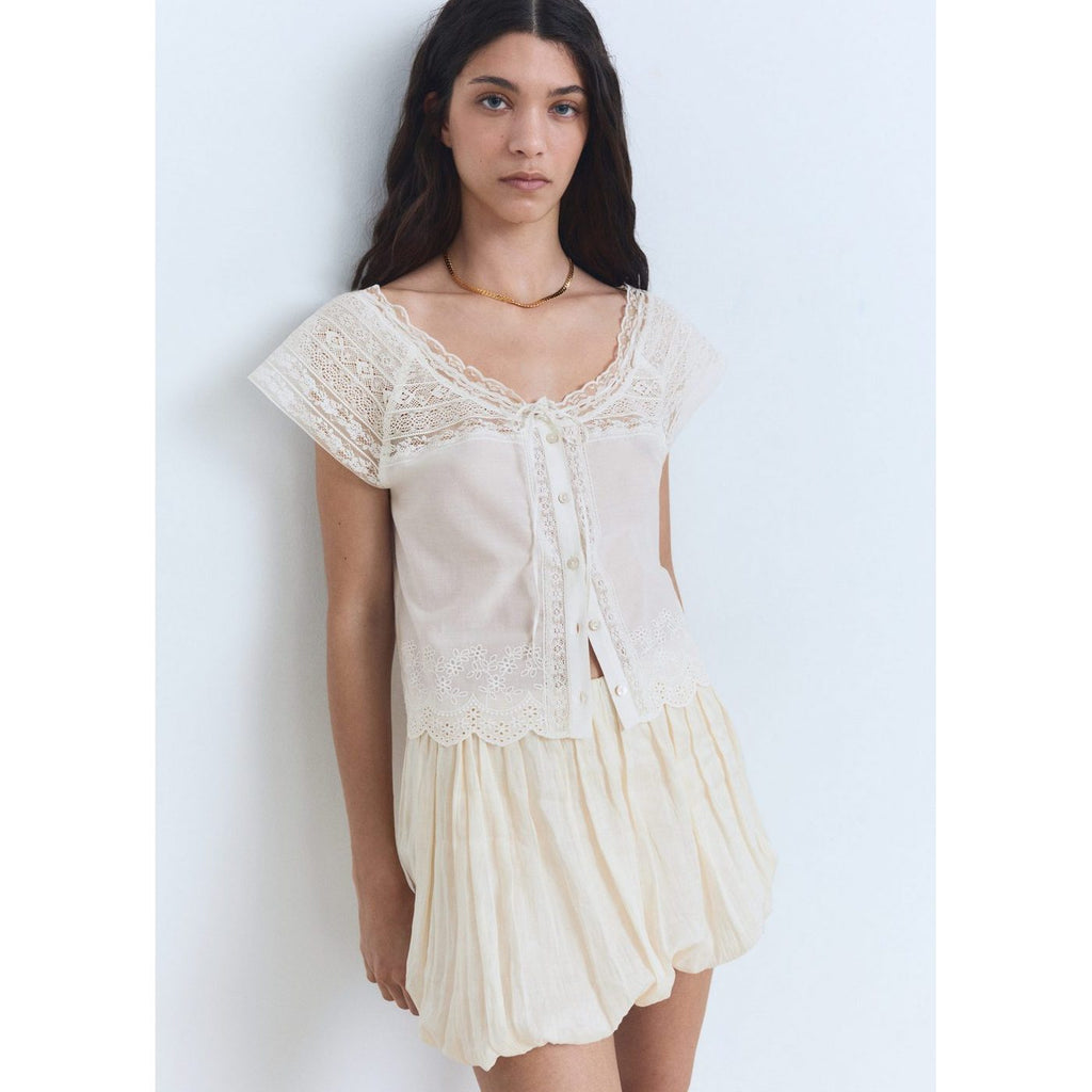 Blouse En Coton Détails Dentelle