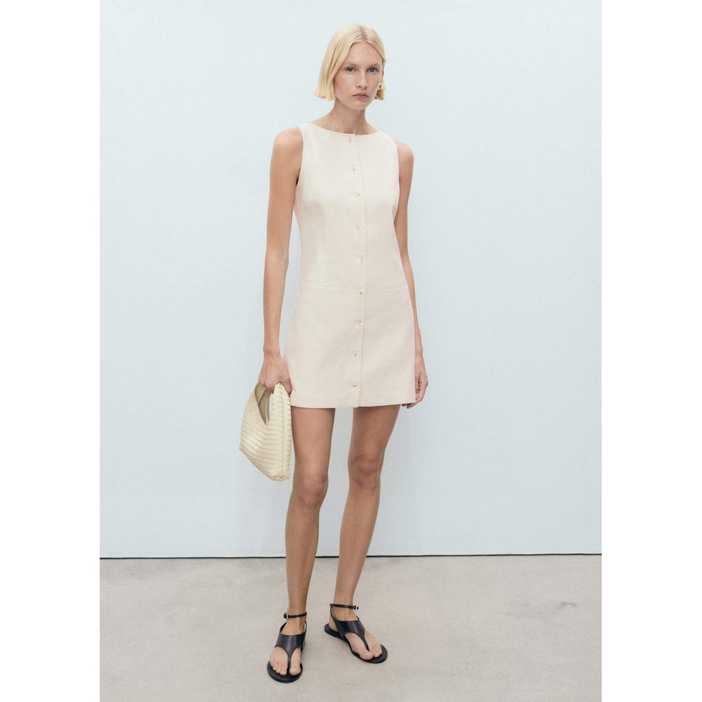 Robe Courte Boutonnée En Lin Mélangé