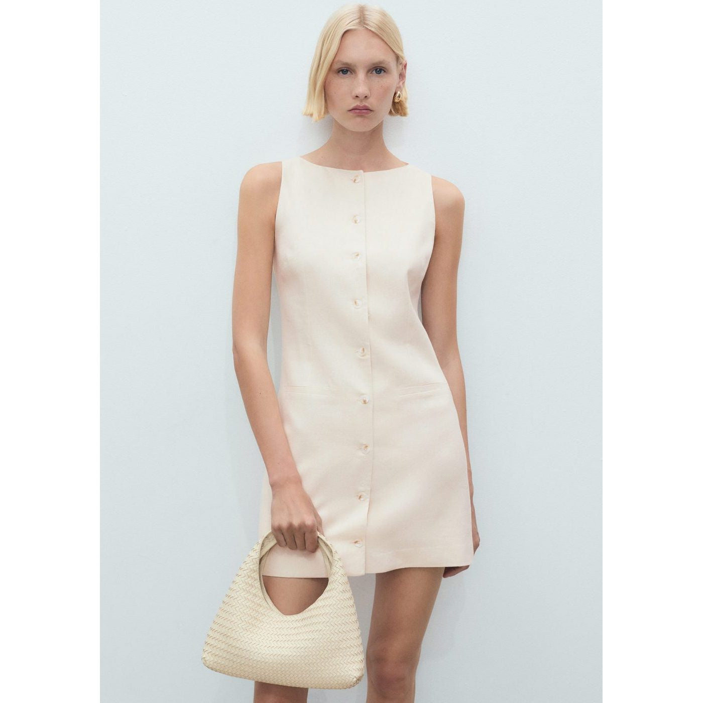 Robe Courte Boutonnée En Lin Mélangé