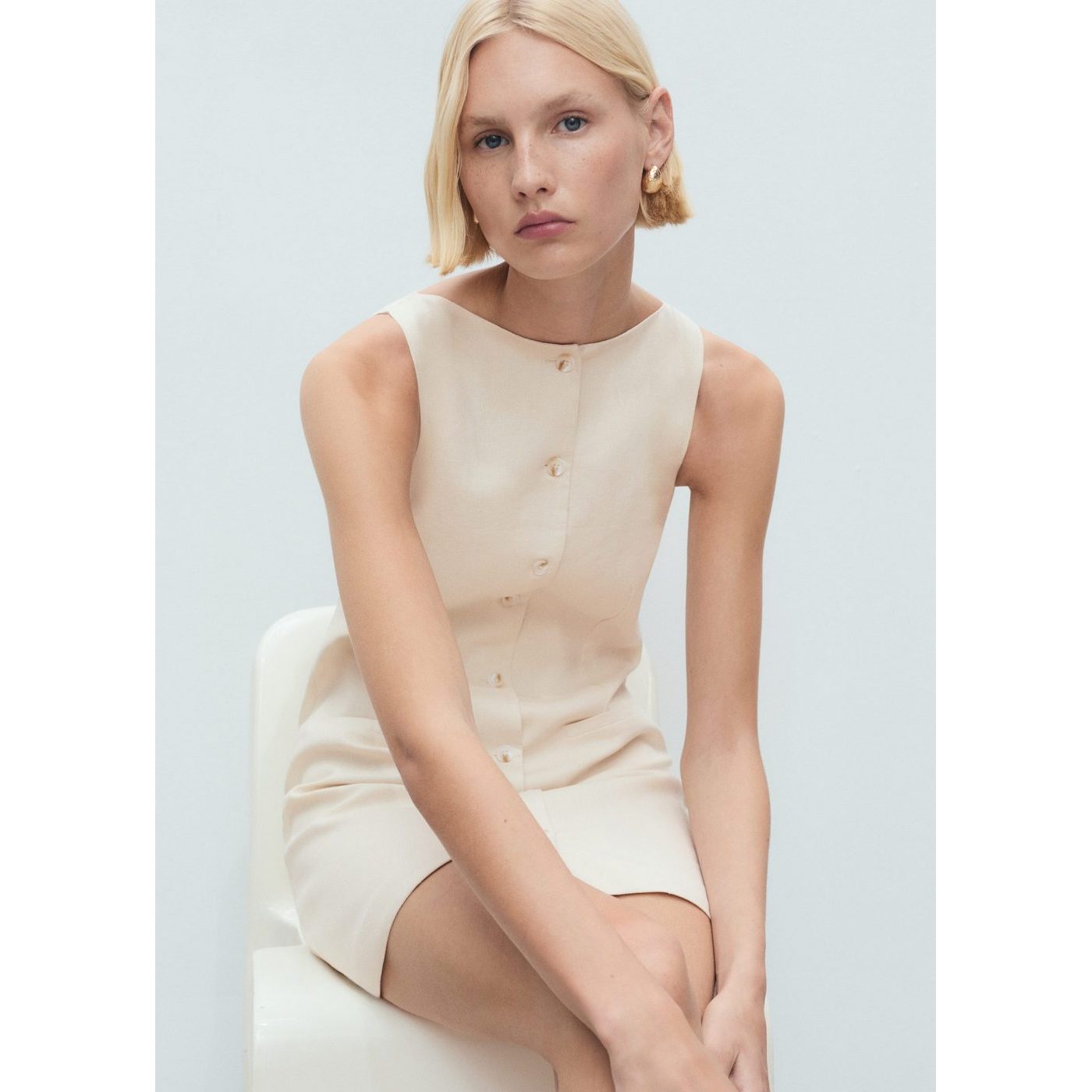 Robe Courte Boutonnée En Lin Mélangé