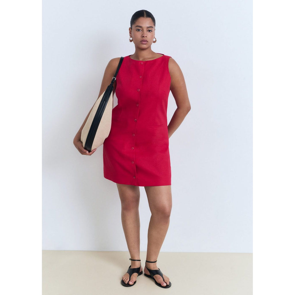 Robe Courte Boutonnée En Lin Mélangé