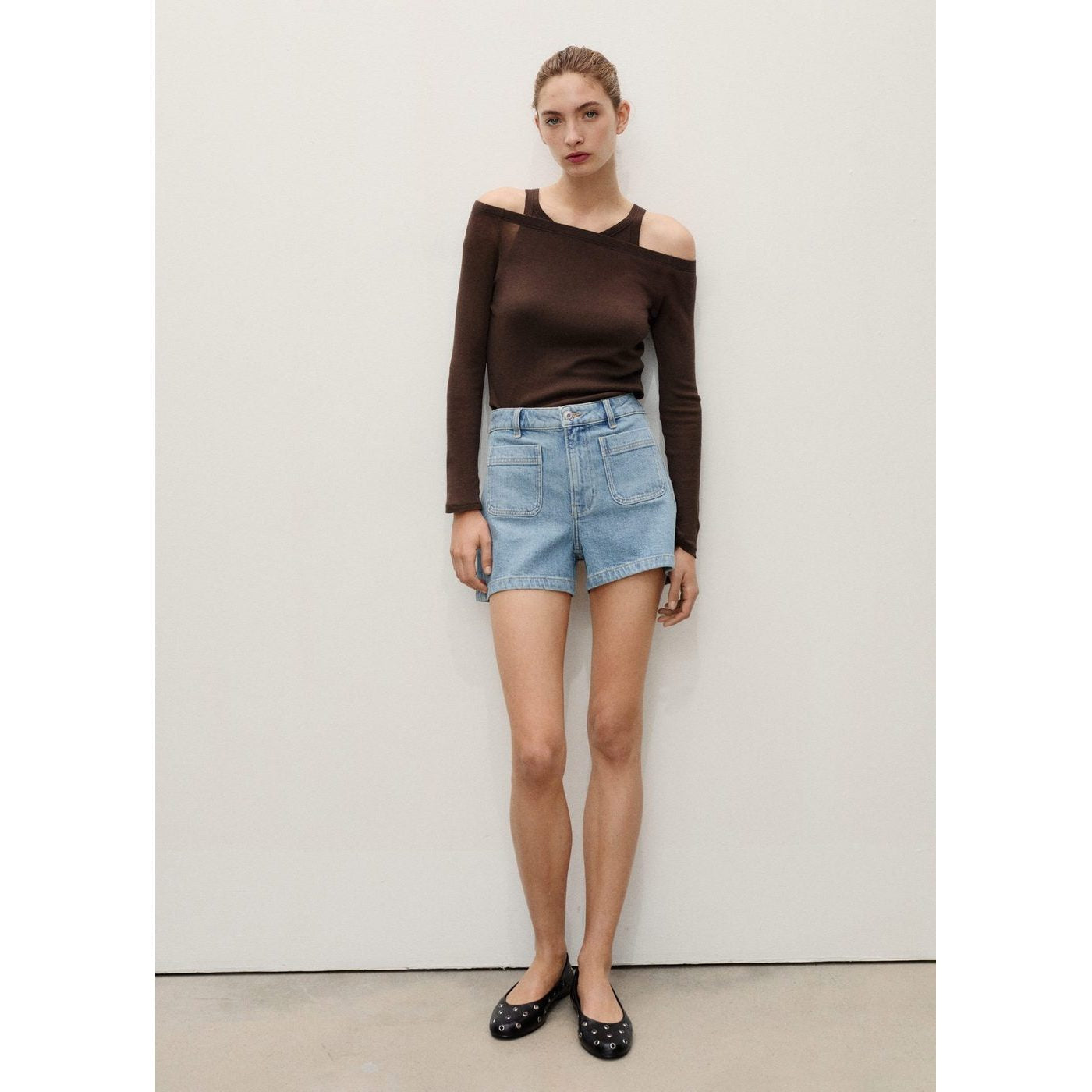 Short En Jean Taille Haute Avec Poches