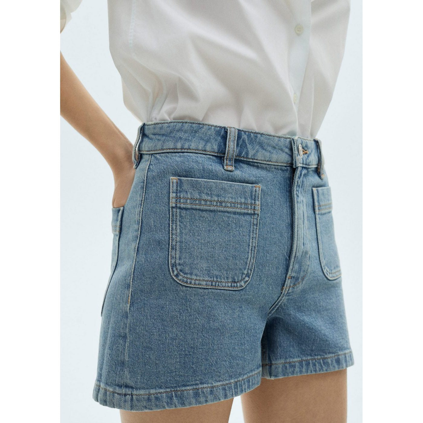 Short En Jean Taille Haute Avec Poches
