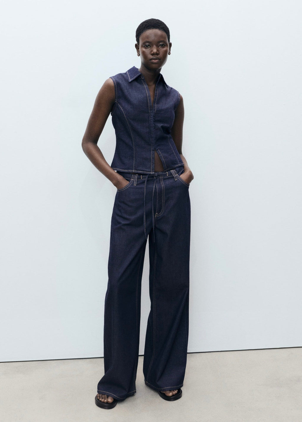 Pantalon Denim Wideleg Ceinture