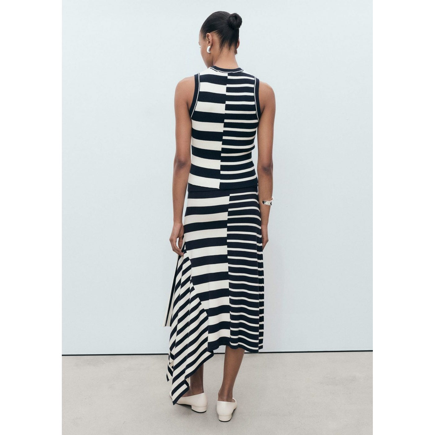 Jupe En Maille Asymétrique À Rayures