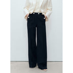 Pantalon Droit Boutons Contraste