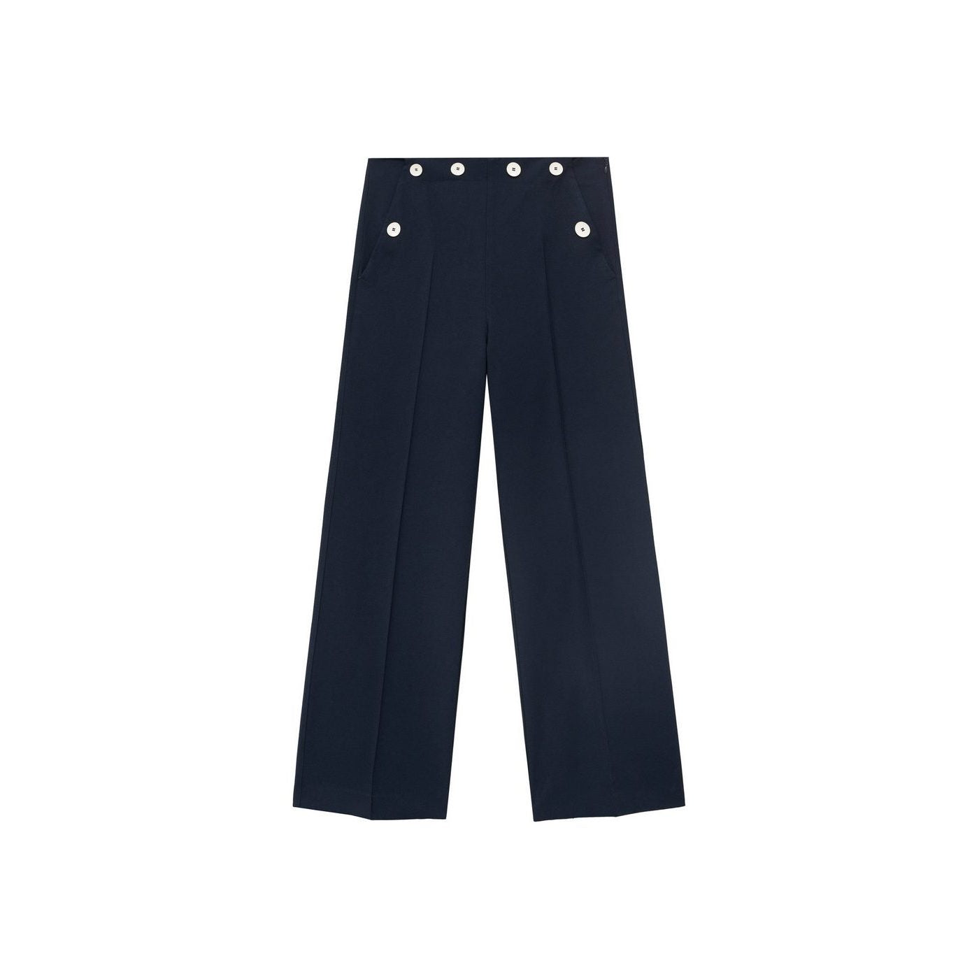 Pantalon Droit Boutons Contraste