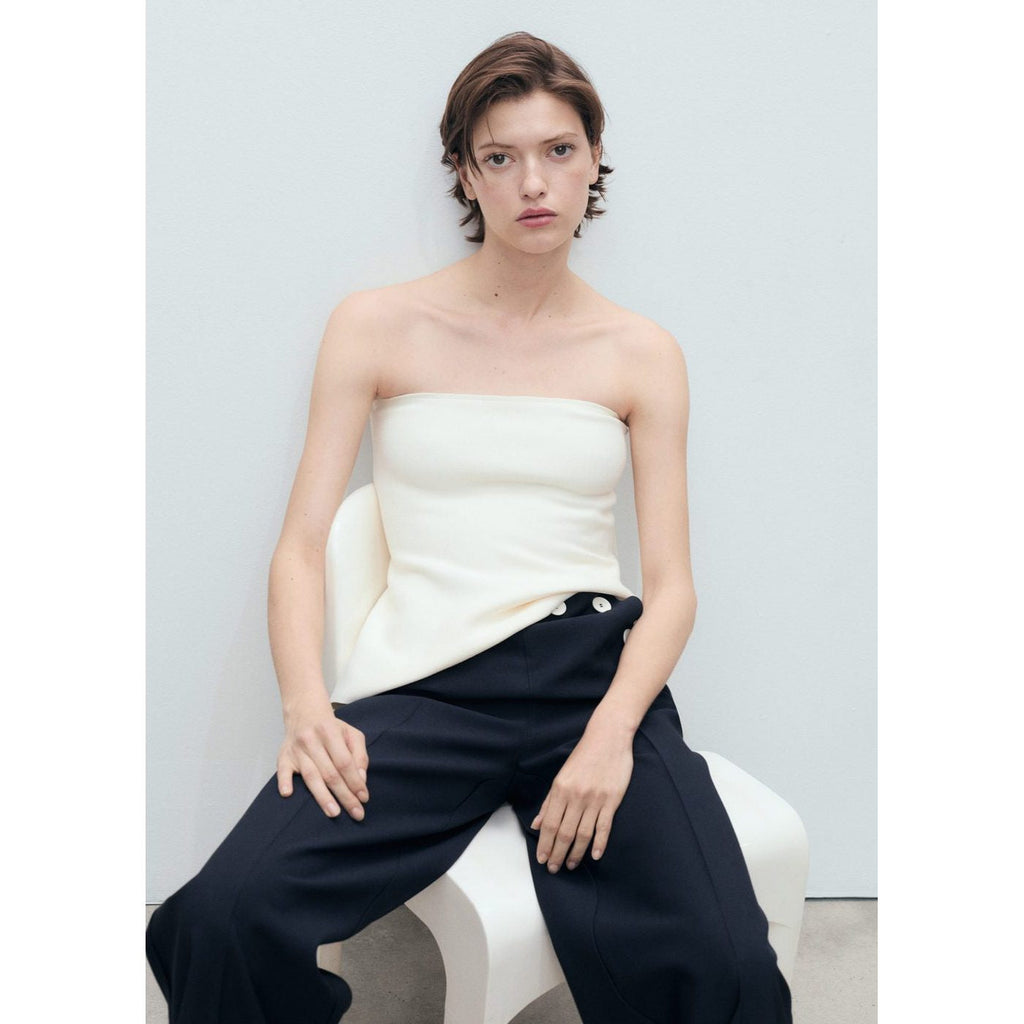 Pantalon Droit Boutons Contraste