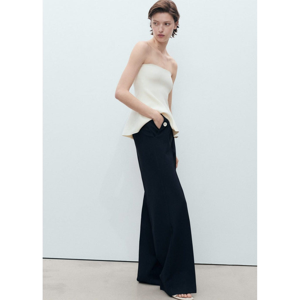 Pantalon Droit Boutons Contraste