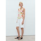 Blouse Ajustée À Fleurs Et Boutons