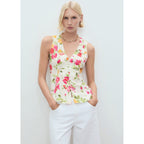 Blouse Ajustée À Fleurs Et Boutons