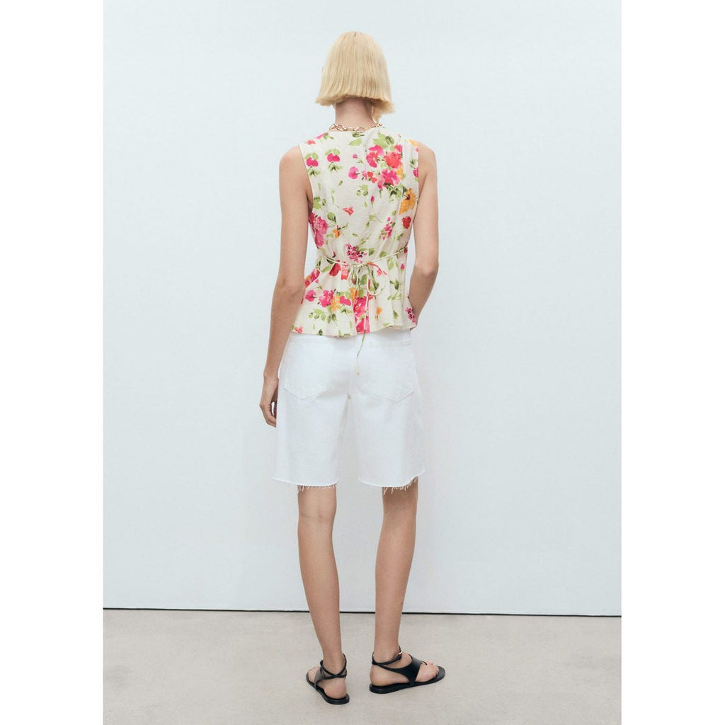 Blouse Ajustée À Fleurs Et Boutons