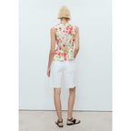 Blouse Ajustée À Fleurs Et Boutons