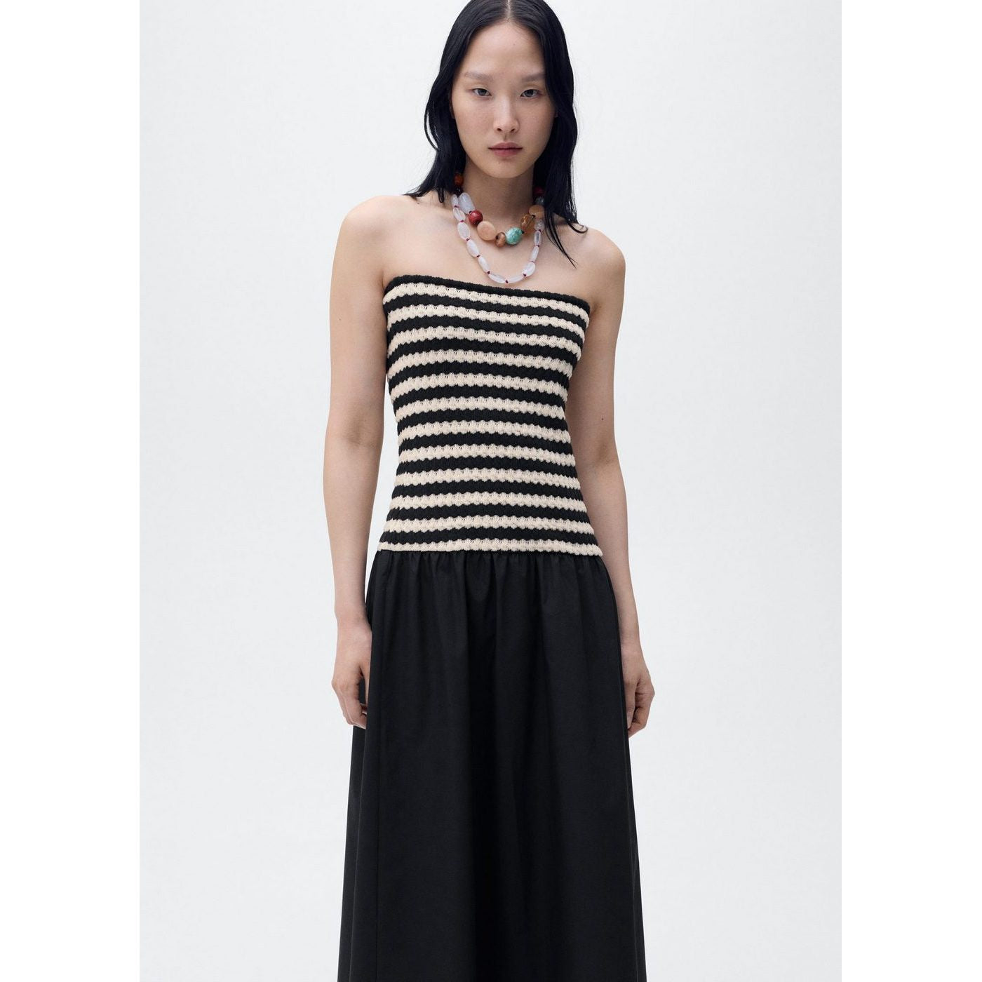 Robe Bustier Combinée À Rayures