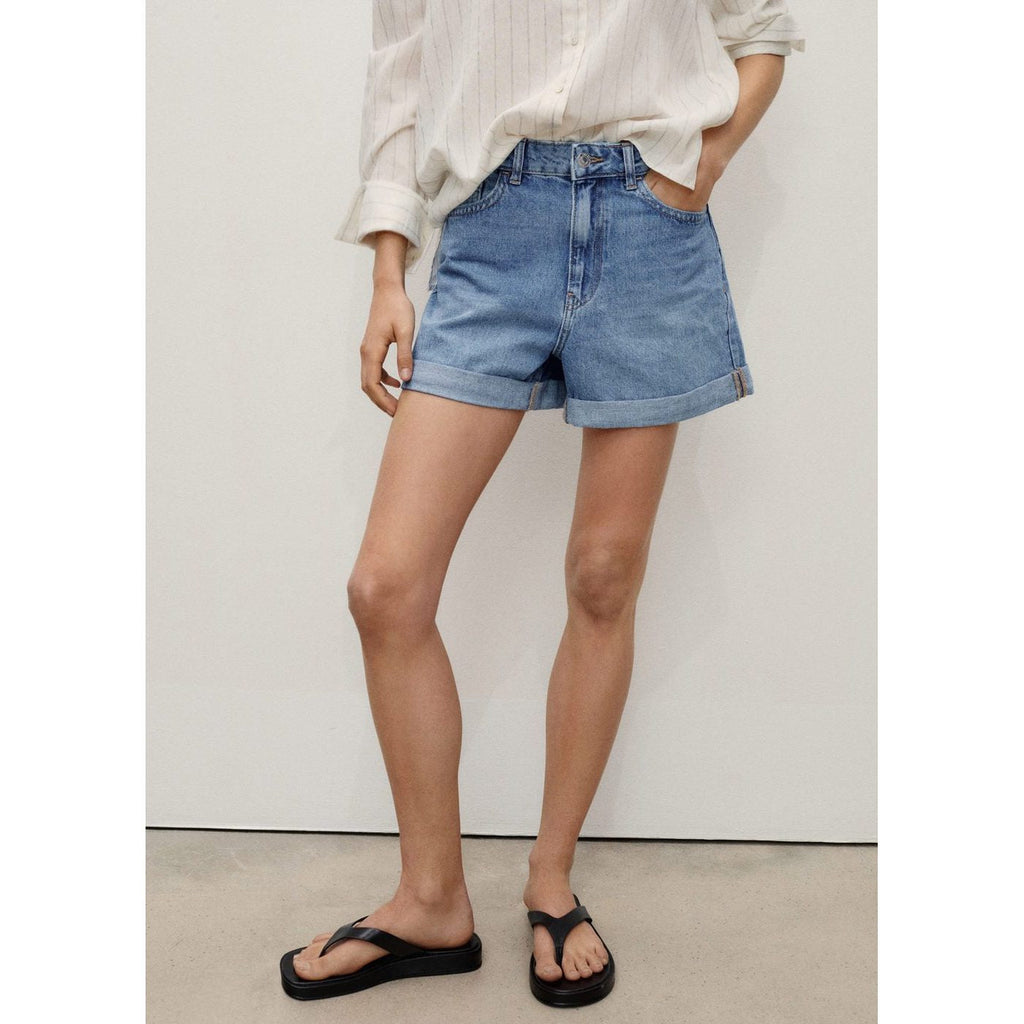 Short En Jean Taille Haute Coupe Mom