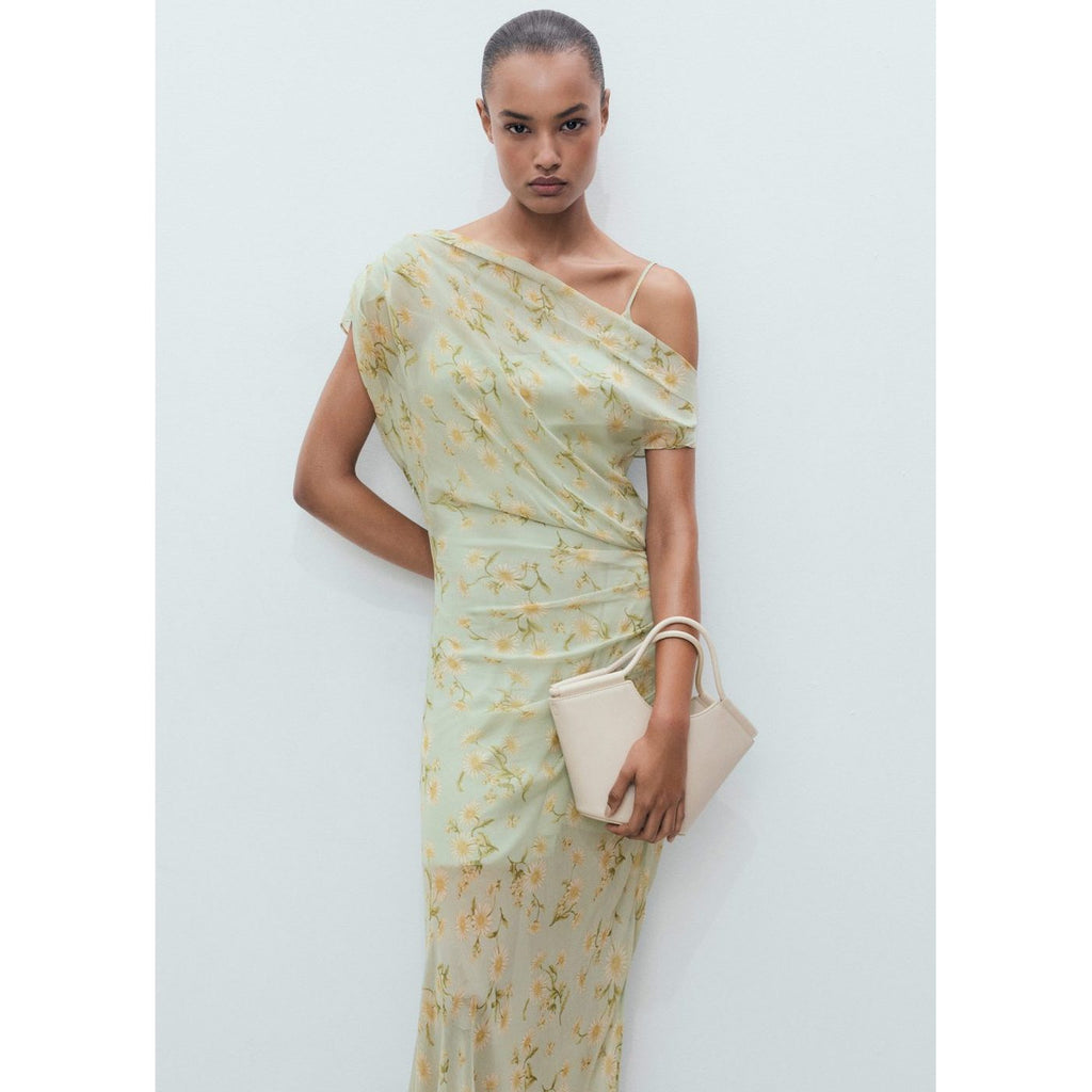 Robe À Fleurs Drapée Semi-Transparente
