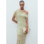 Robe À Fleurs Drapée Semi-Transparente