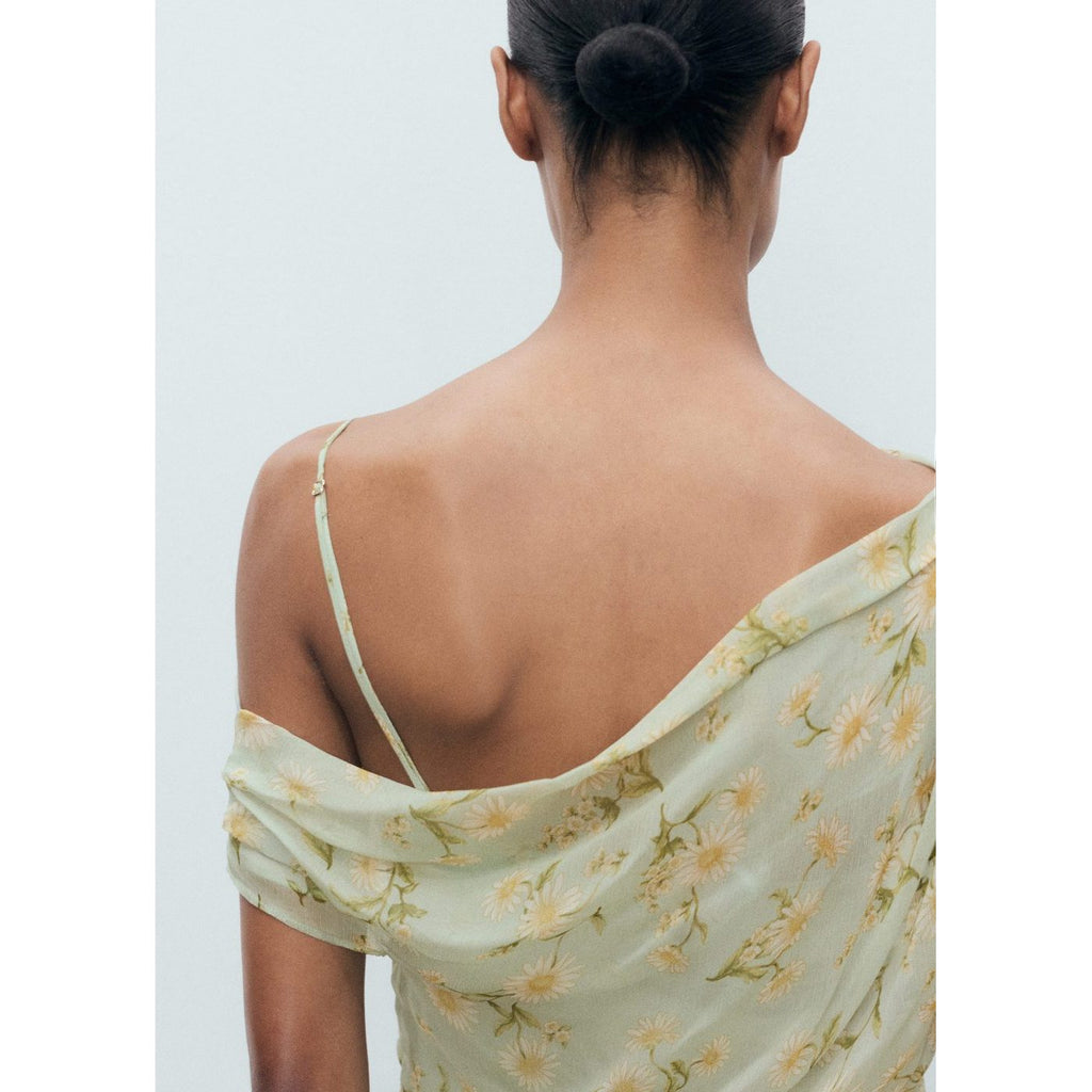 Robe À Fleurs Drapée Semi-Transparente
