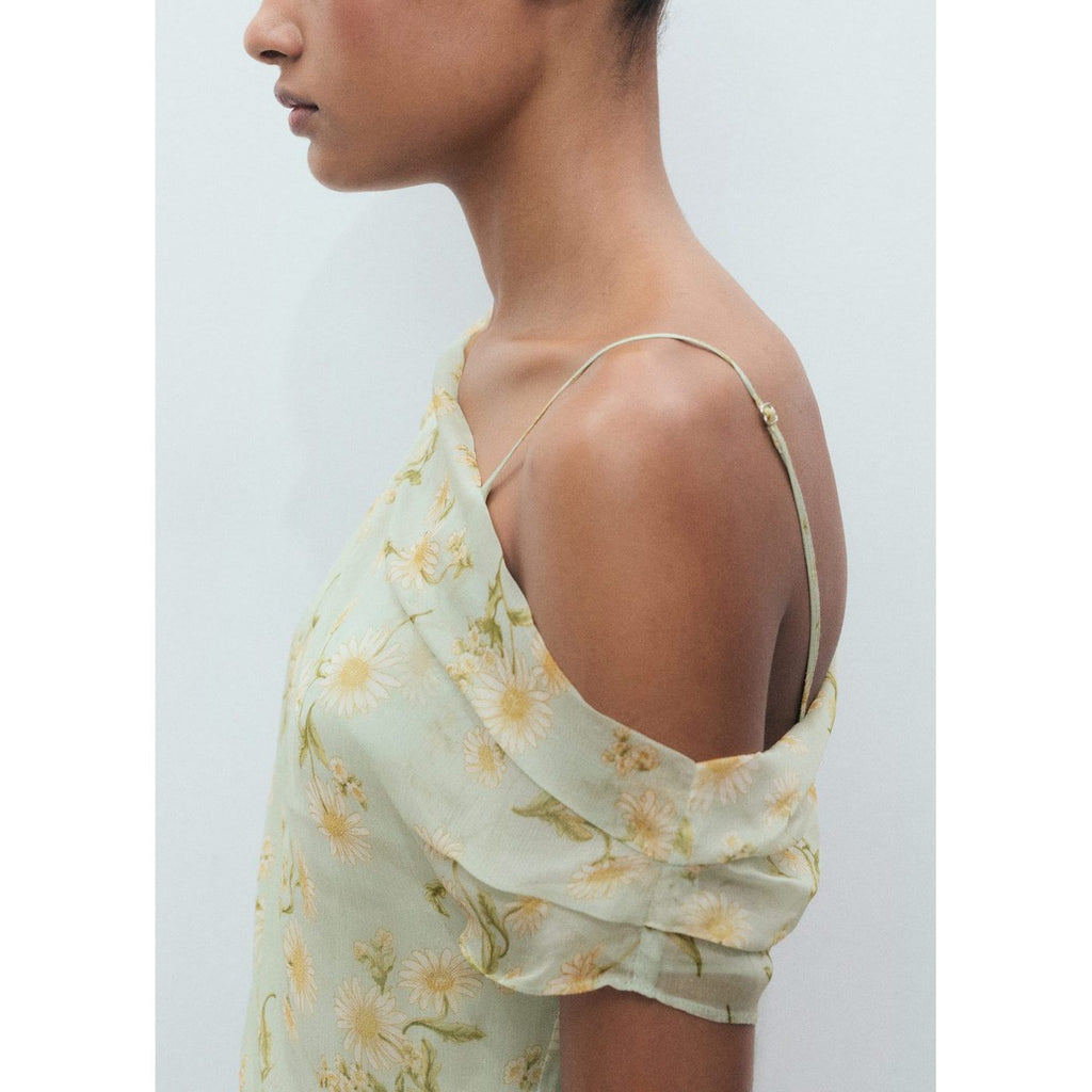 Robe À Fleurs Drapée Semi-Transparente