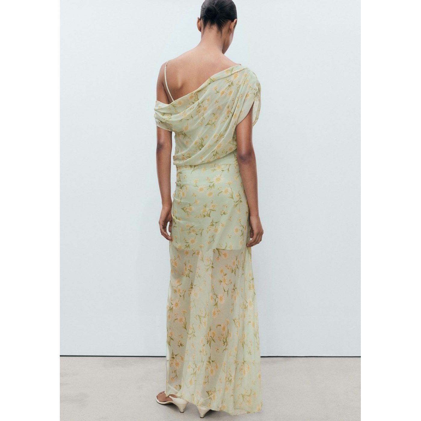 Robe À Fleurs Drapée Semi-Transparente