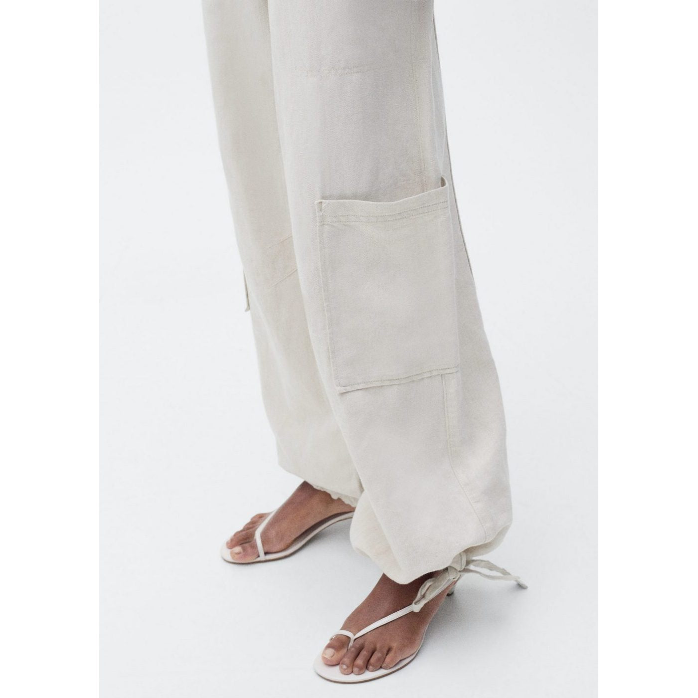 Pantalon Cargo En Lin Bas Bouffant