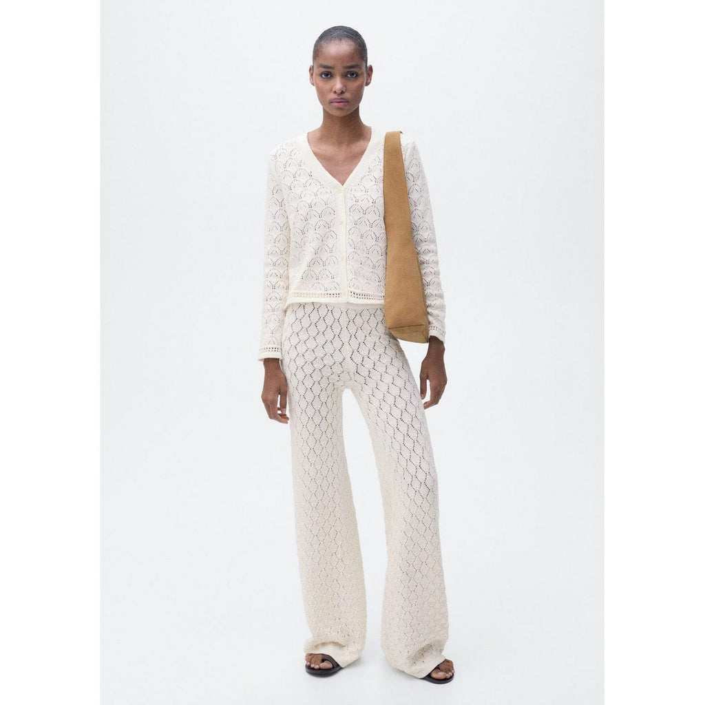 Pantalon Droit Maille Côtelée