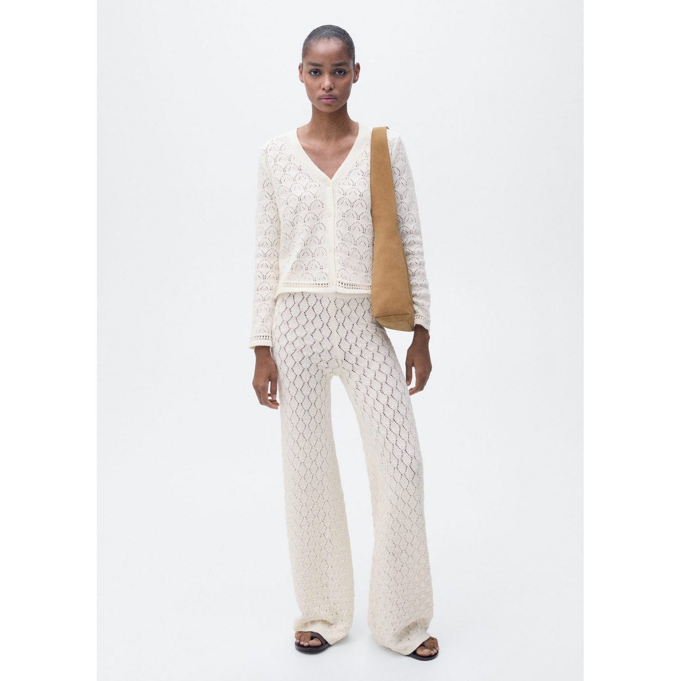 Pantalon Droit Maille Côtelée