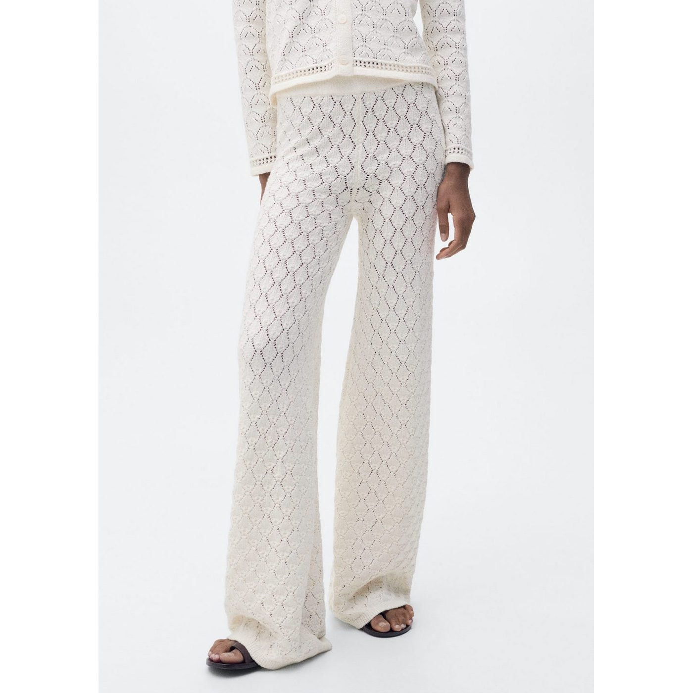 Pantalon Droit Maille Côtelée