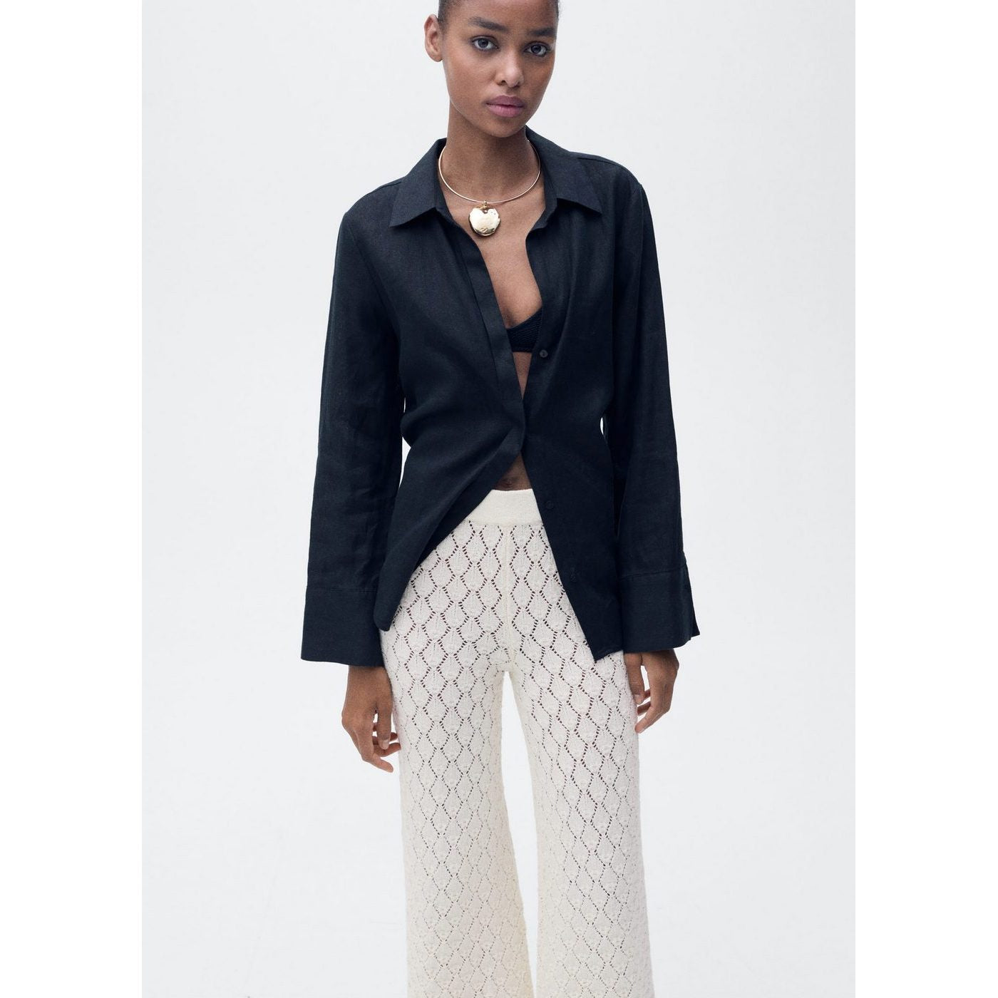 Pantalon Droit Maille Côtelée